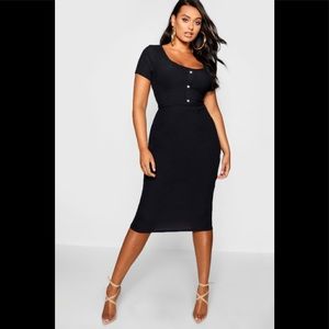NWT Boohoo Black rib button detail midi dress